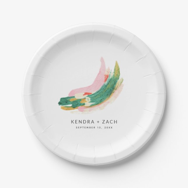 Modern Art Abstract Painted Strokes Wedding Paper Plates (Front)