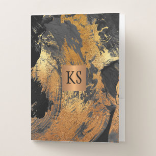 Modern art abstract painting copper black monogram pocket folder