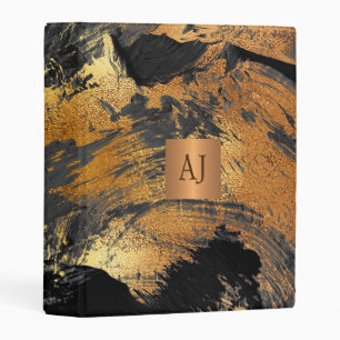 Modern art abstract painting copper gold monogram mini binder