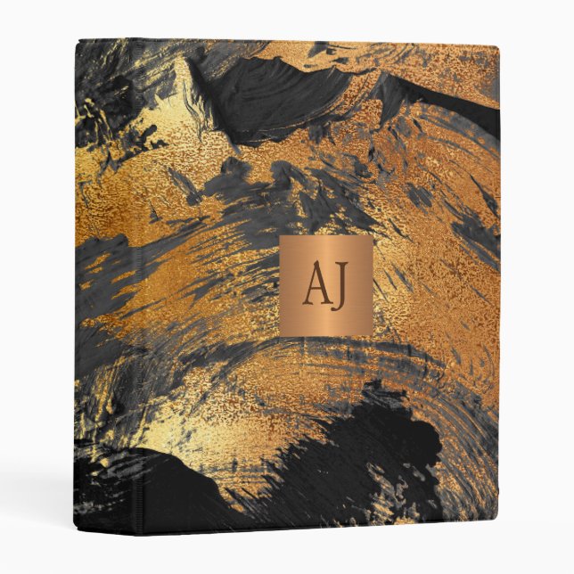 Modern art abstract painting copper gold monogram mini binder (Front/Spine)
