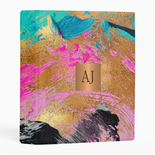 Modern art abstract painting copper gold monogram mini binder