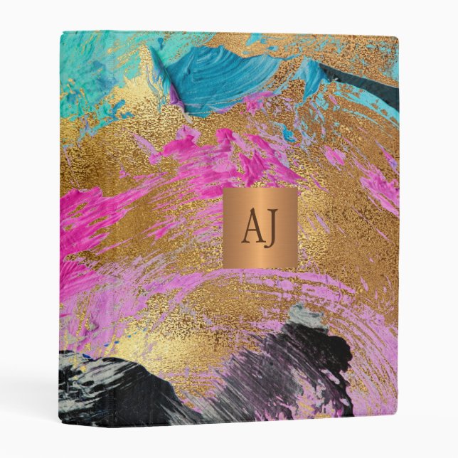 Modern art abstract painting copper gold monogram mini binder (Front/Spine)