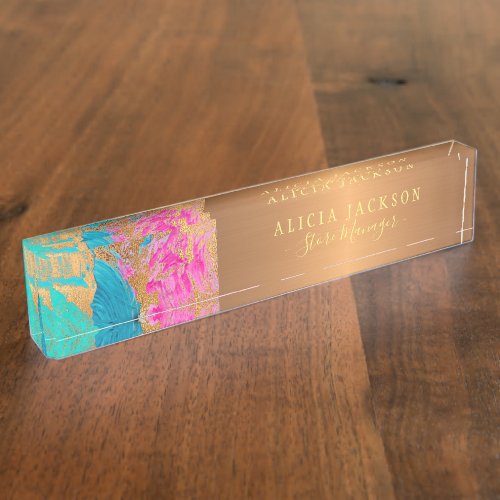 Modern art abstract pattern copper gold business desk name plate