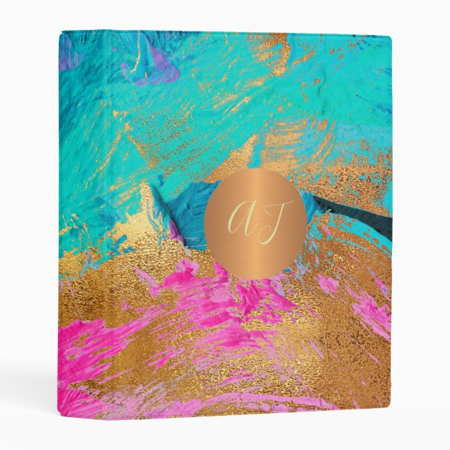 Modern art abstract pattern copper gold monogram mini binder (Front/Spine)