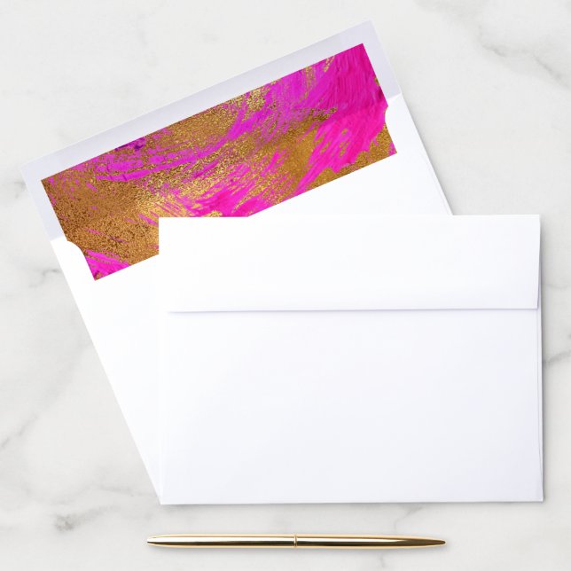 Modern art abstract pink gold brushstrokes envelope liner (Desk)