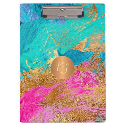 Modern art acryl painting copper gold monogrammed clipboard