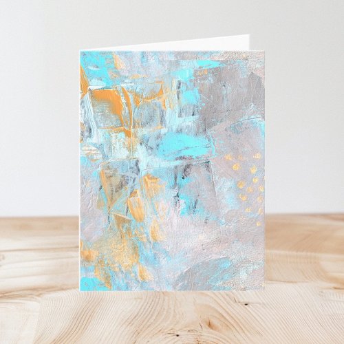 Modern Art Aqua and Gold Folded Blank Note Card