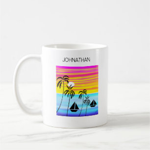 Modern Art Awesome Tropical Sunset Sailing Coffee Mug