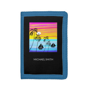 Modern Art Awesome Tropical Sunset Sailing Tri-fold Wallet