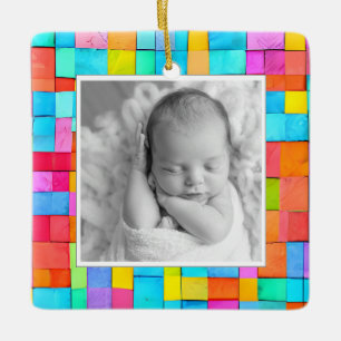 Modern Art Baby Birth Announcement Colorful PHOTO Ceramic Ornament