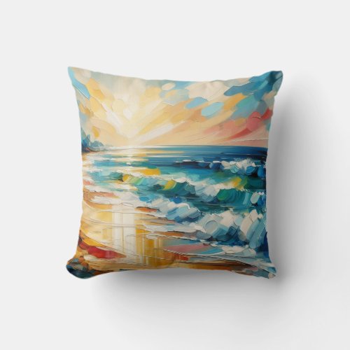 Modern Art Beach Sunset Design Throw Pillow