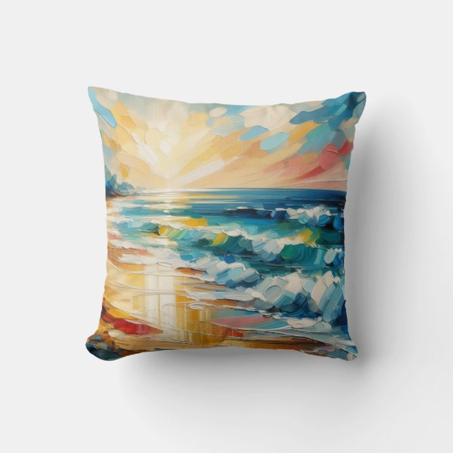 Modern Art Beach Sunset Design Throw Pillow (Front)