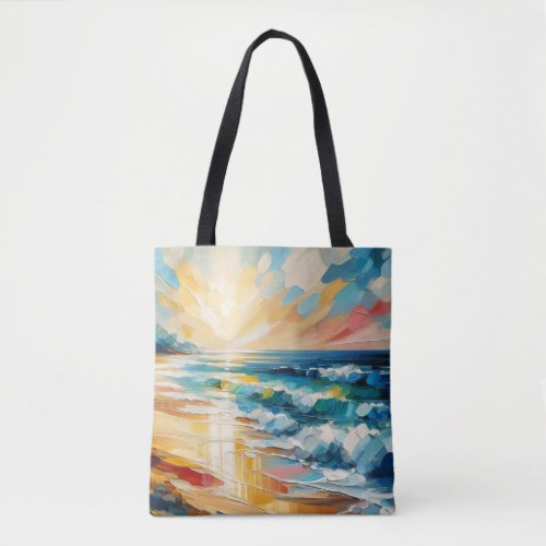 Modern Art Beach Sunset Ocean Design Tote Bag