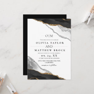 Modern Art Black and White Agate Wedding Invitation