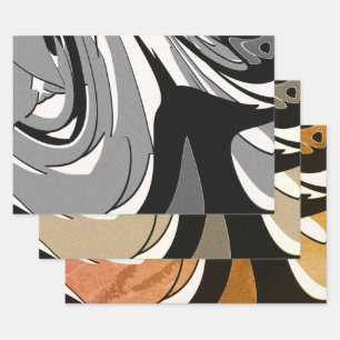Modern Art Black and White, Brown and Tan Wrapping Paper Sheets