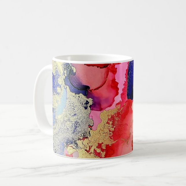 Modern Art Blue Red Gold  Coffee Mug (Front Left)