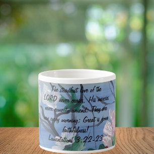 Modern Art Blues and Whites Floral Bible Verse  Espresso Cup
