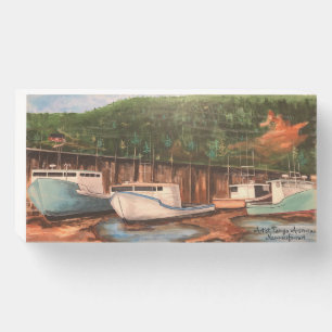  Modern Art Blues/ Greens The Fishing Village  Wooden Box Sign