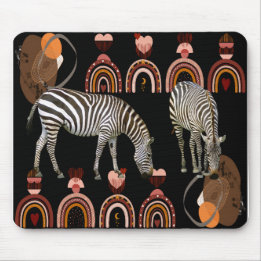 Modern Art Boho Bohemian Animals Rainbows Zebras Mouse Pad