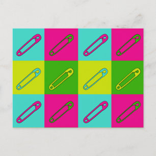 Modern art bright safety pins design postcard