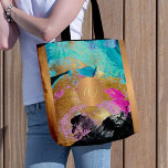 Modern art brush strokes blue gold monogrammed tote bag<br><div class="desc">Trendy modern glamorous acrylic abstract painted canvas in bold teal turquoise, blue, hot pink, black and faux gold making an elegant tote bag with a faux metallic gold copper monogrammed geometric circle for a makeup artist | wedding planner | hairstylist | fashion stylist | home interior decorator | designer |...</div>