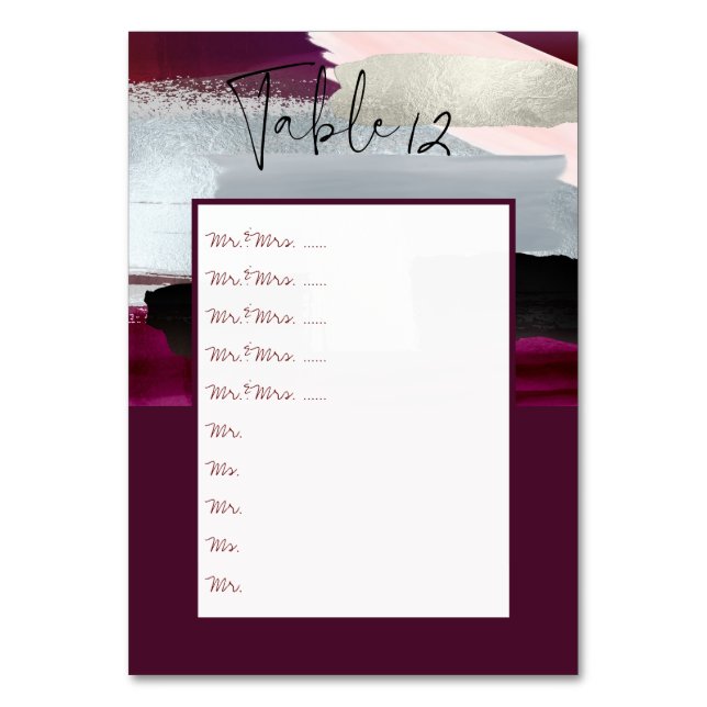 Modern Art Burgundy+Blush Table Nos. pin to board Number (Front)