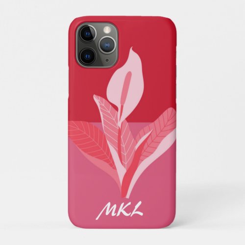 Modern Art Calla Lily Red Pink Monogram iPhone 11 Pro Case