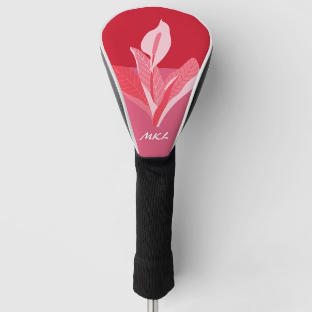Modern Art Calla Lily Red Pink Monogram Golf Head Cover (Front)
