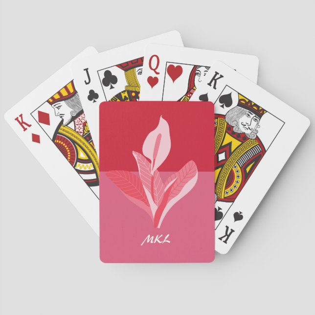 Modern Art Calla Lily Red Pink Monogram Poker Cards (Back)