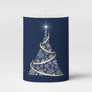 Modern Art Christmas Trees on Blue Pillar Candle