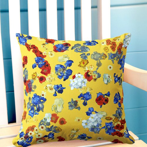 Modern Art Colorful Blue Red Yellow Flowers Throw Pillow