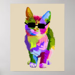 Modern art cool pop art kitty cat poster<br><div class="desc">A cute pop art  colorful design of a cool cat with sunglasses. Funky modern art for cat lovers everywhere.</div>