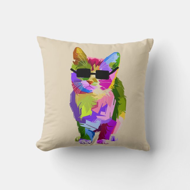 Modern art cool pop art kitty cat throw pillow (Front)