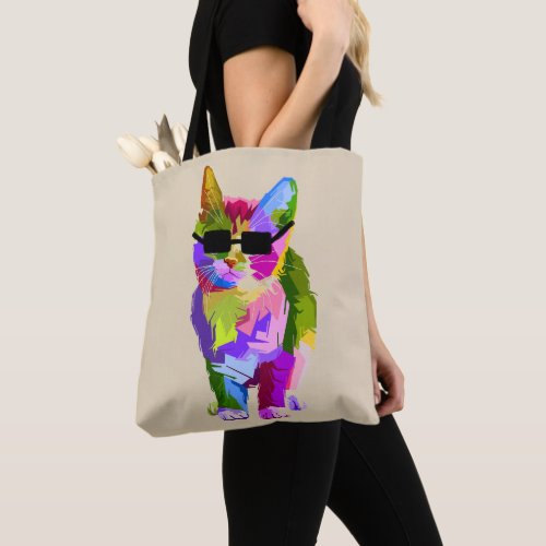 Modern art cool pop art kitty cat tote bag
