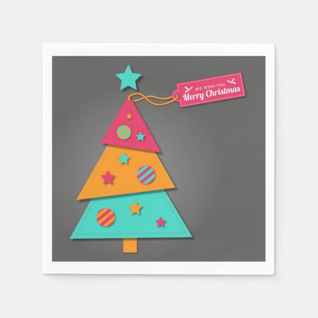 Modern art craft bright colourful Christmas tree Paper Napkins (Front)