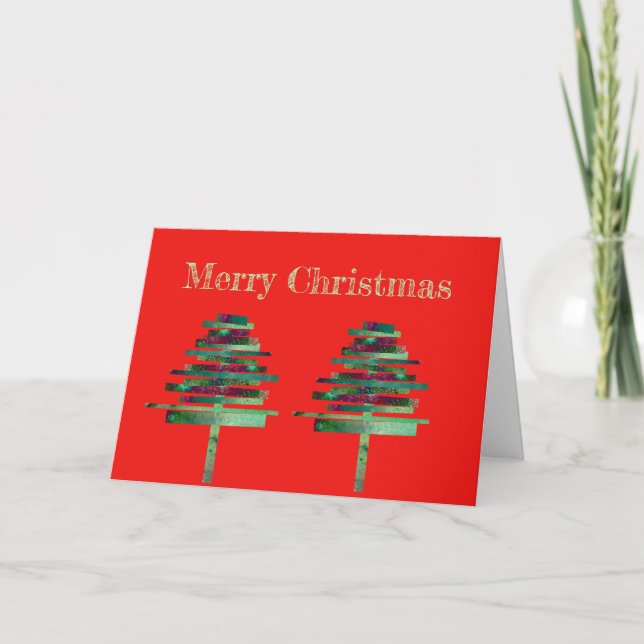 Modern art craft Christmas tree Holiday Card (Front)