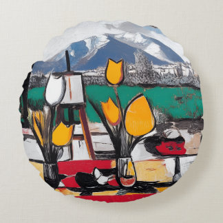 Modern Art Cubism-Fauvism Inspired Round Pillow