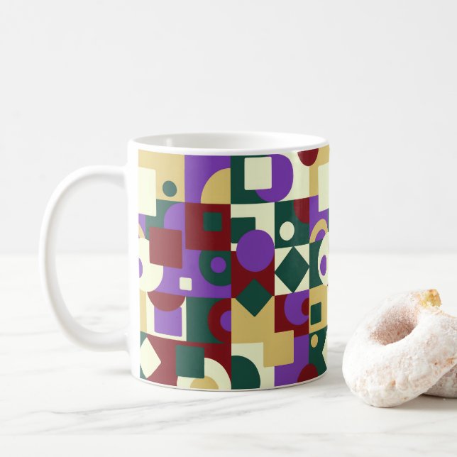 Modern Art Cubism Squares Circles Coffee Lovers Mug (With Donut)