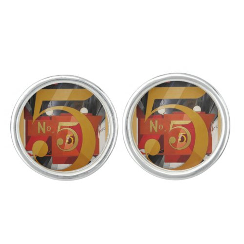 Modern Art Cubist Demuth Figure 5 in Gold Cufflinks