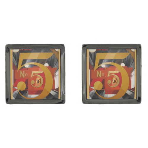 Modern Art Cubist Demuth Figure 5 in Gold Gunmetal Finish Cufflinks