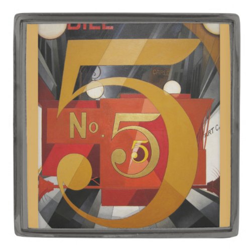 Modern Art Cubist Demuth Figure 5 in Gold Gunmetal Finish Lapel Pin