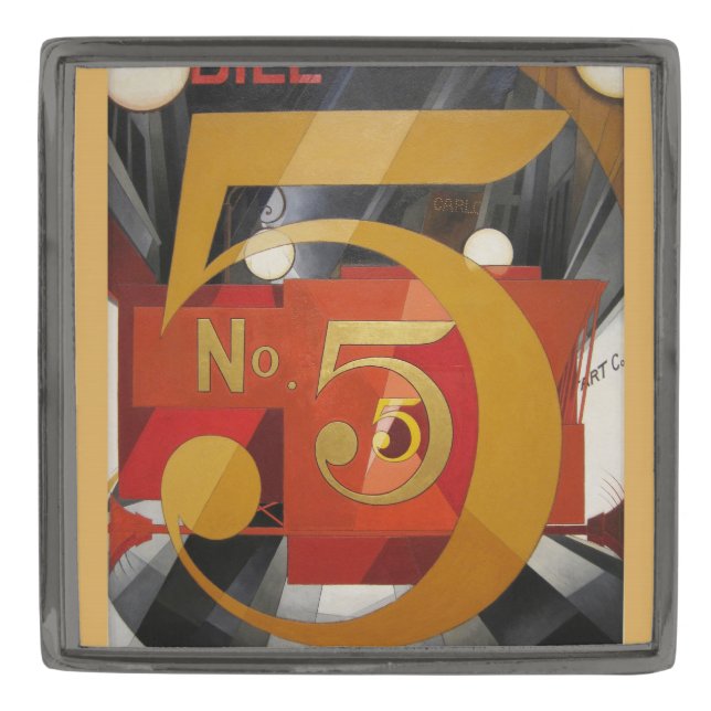 Modern Art Cubist Demuth Figure 5 in Gold Gunmetal Finish Lapel Pin (Front)