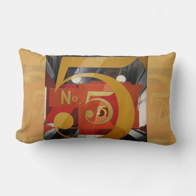 Modern Art Cubist Demuth Figure 5 in Gold Lumbar Pillow (Front)