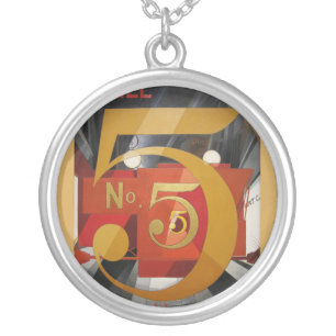 Modern Art Cubist Demuth Figure 5 in Gold Silver Plated Necklace