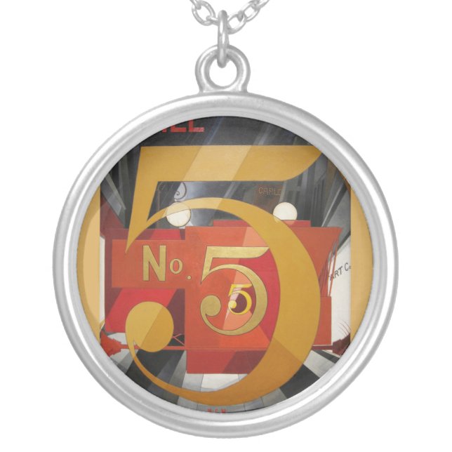 Modern Art Cubist Demuth Figure 5 in Gold Silver Plated Necklace (Front)