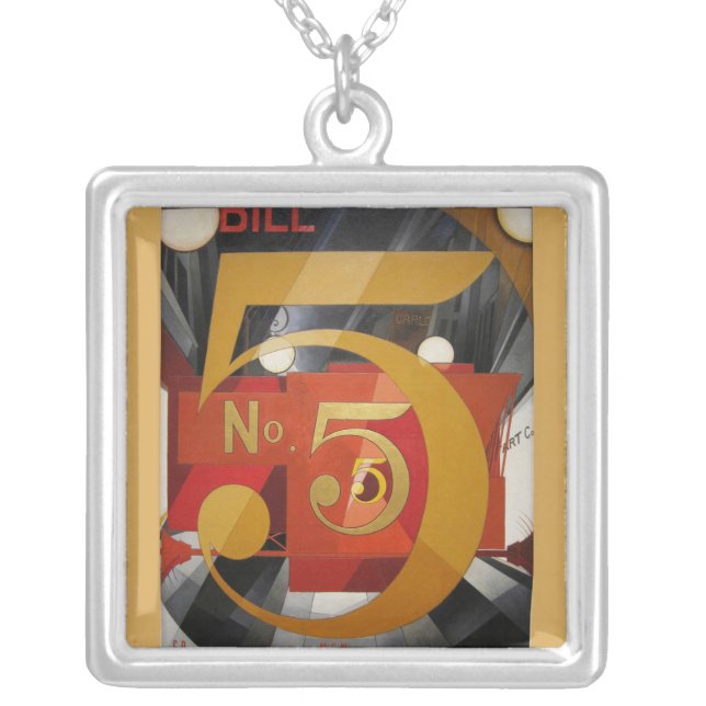 Modern Art Cubist Demuth Figure 5 in Gold Silver Plated Necklace (Front)