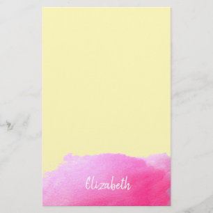 Modern art cute pink watercolor girl personalised stationery