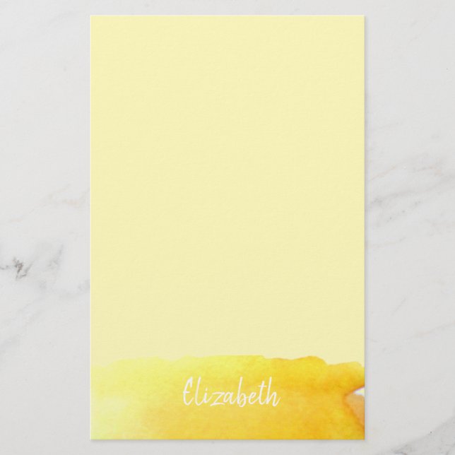 Modern art cute yellow watercolor personalised stationery (Front)