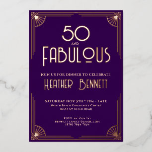 Modern Art Deco 50 and Fabulous Birthday Foil Invitation