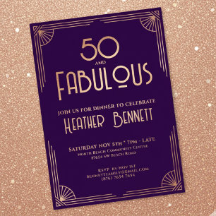 Modern Art Deco 50 and Fabulous Birthday Foil Invitation